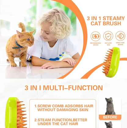 3-in-1 Electric Pet Steamy Brush – Grooming, Shedding & Massage