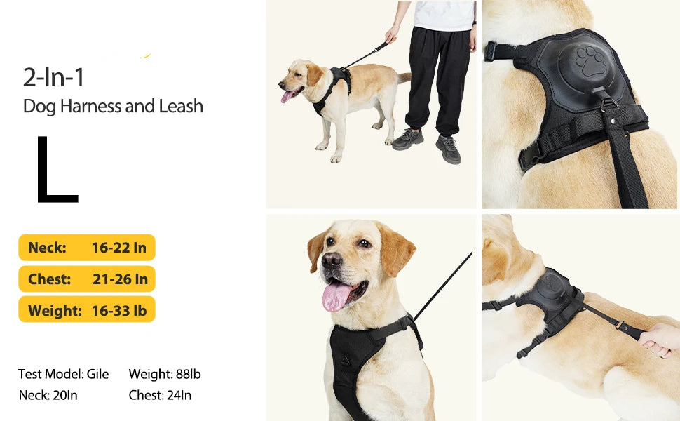 ATUBAN 2-in-1 No-Pull Dog Harness – Self-Shrinking Leash with Auto-Lock for Training