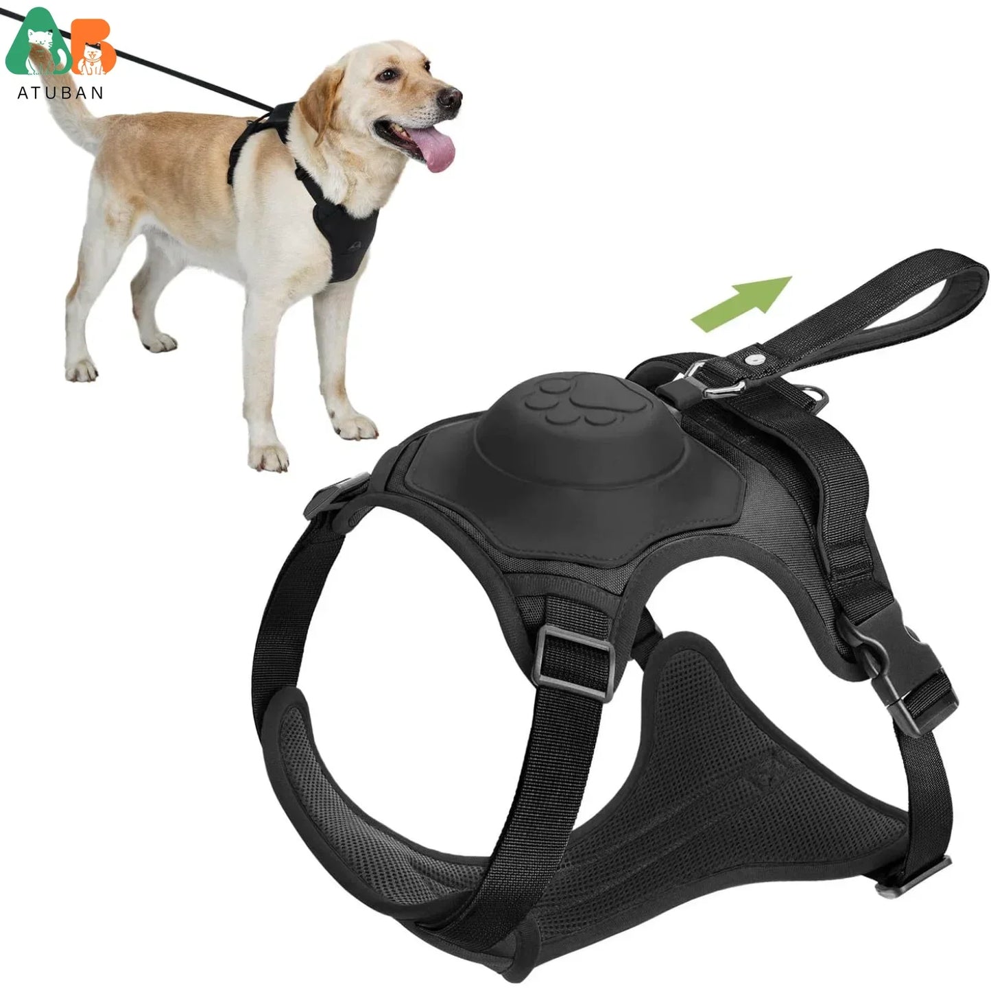 ATUBAN 2-in-1 No-Pull Dog Harness – Self-Shrinking Leash with Auto-Lock for Training