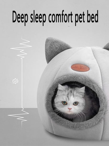 Cozy Winter Pet Cave – Deep Sleep Bed for Cats & Small Dogs