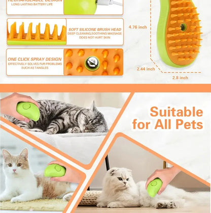 3-in-1 Electric Pet Steamy Brush – Grooming, Shedding & Massage