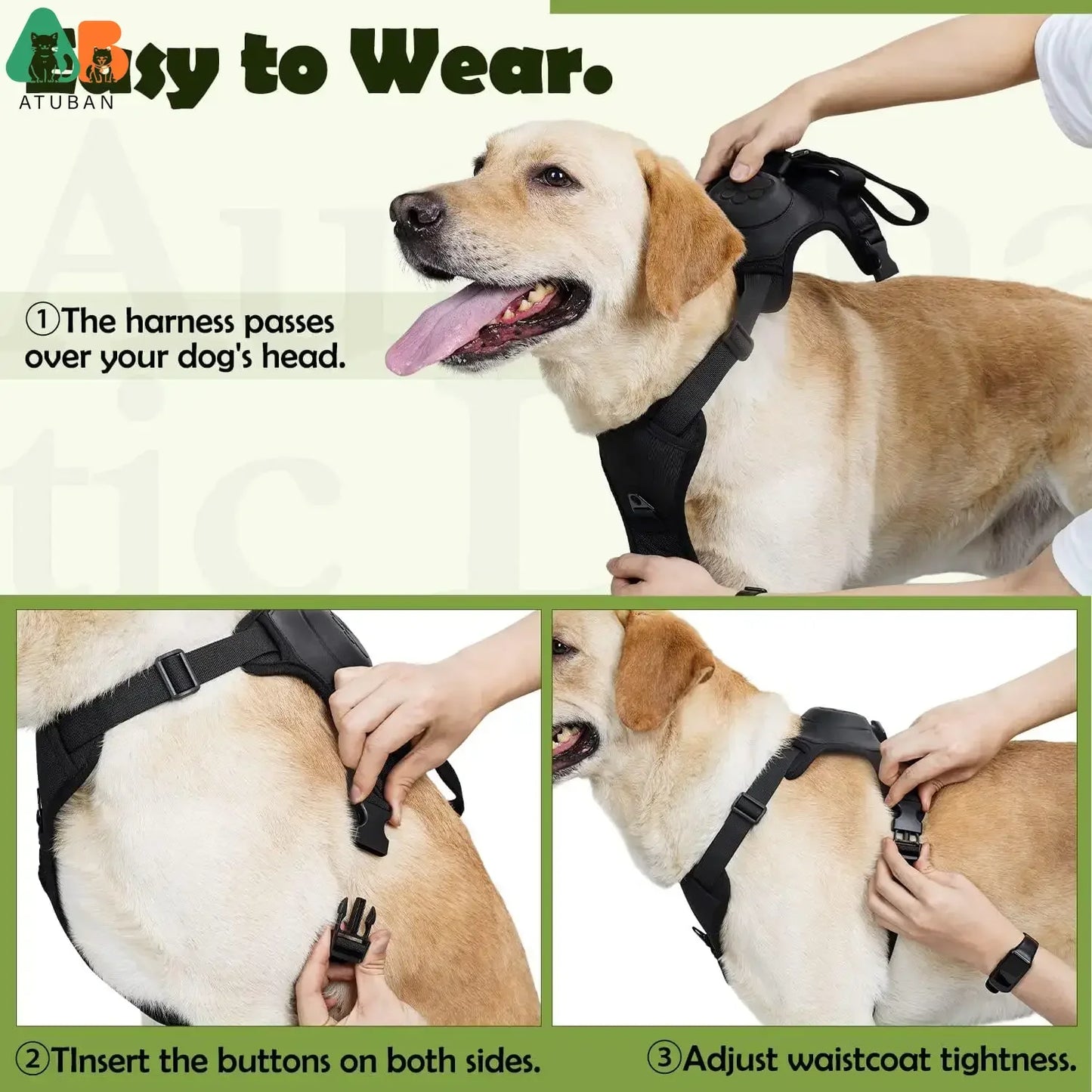 ATUBAN 2-in-1 No-Pull Dog Harness – Self-Shrinking Leash with Auto-Lock for Training