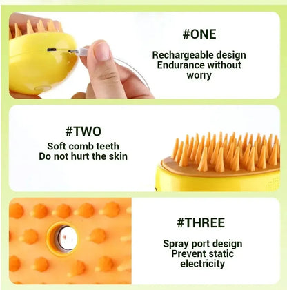 3-in-1 Electric Pet Steamy Brush – Grooming, Shedding & Massage